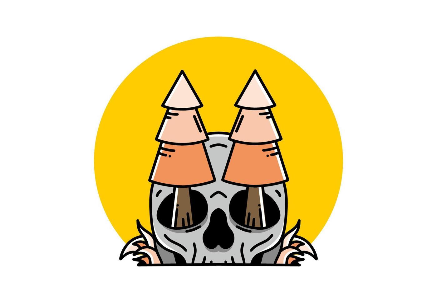 Pine trees stuck in skull illustration design vector