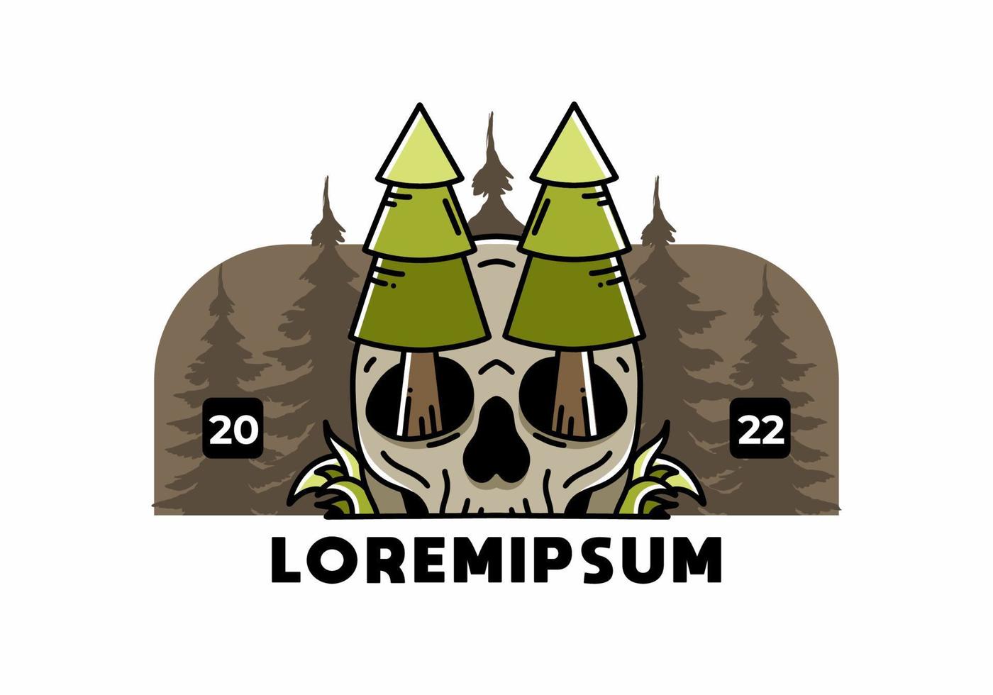 Pine trees stuck in skull illustration design vector