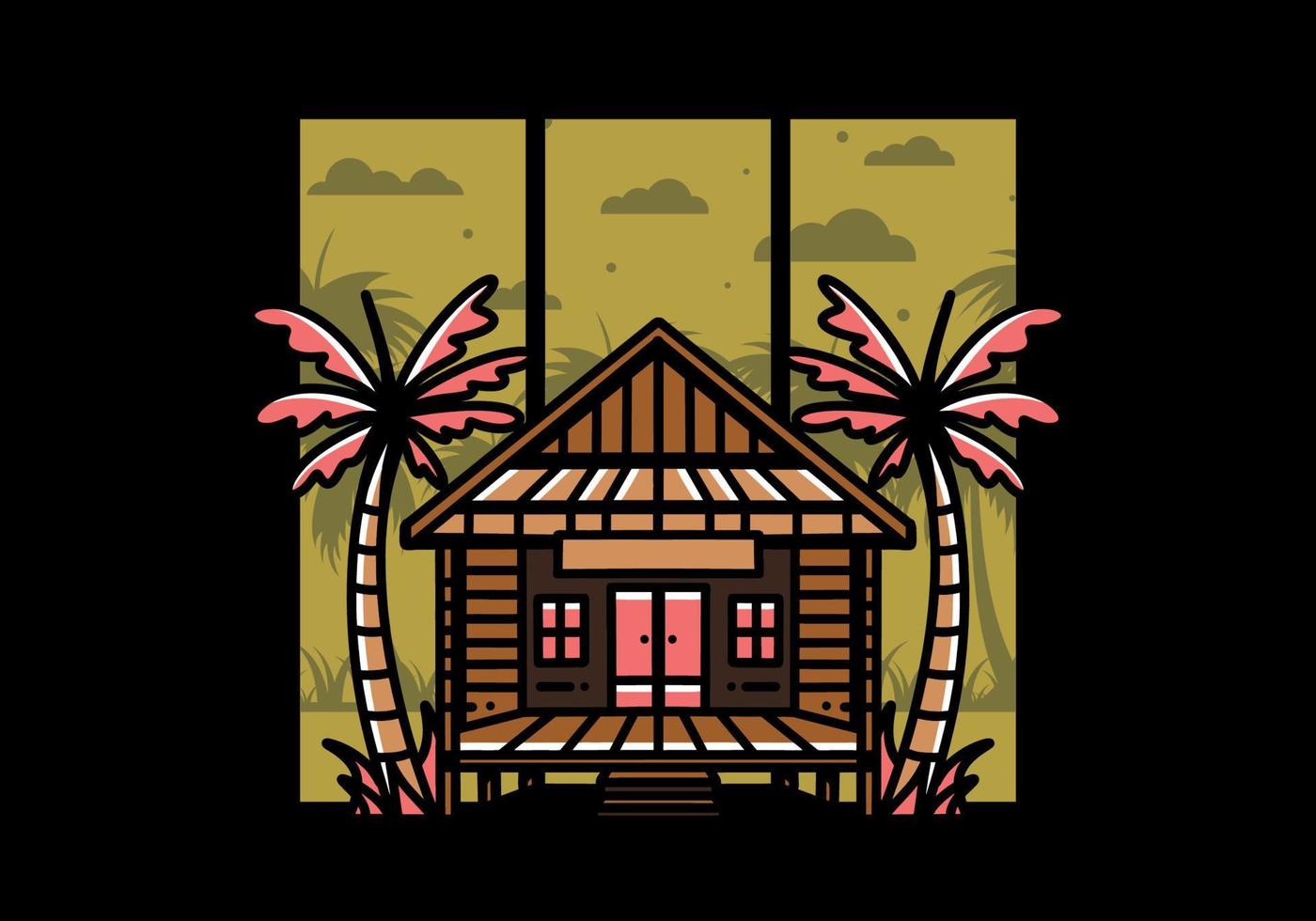 Wood house on the beach illustration badge design vector