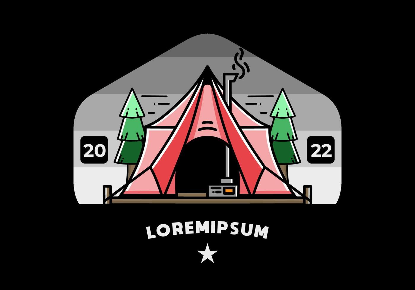 carpa glamping grande con diseño de ilustración de calentador y chimenea vector