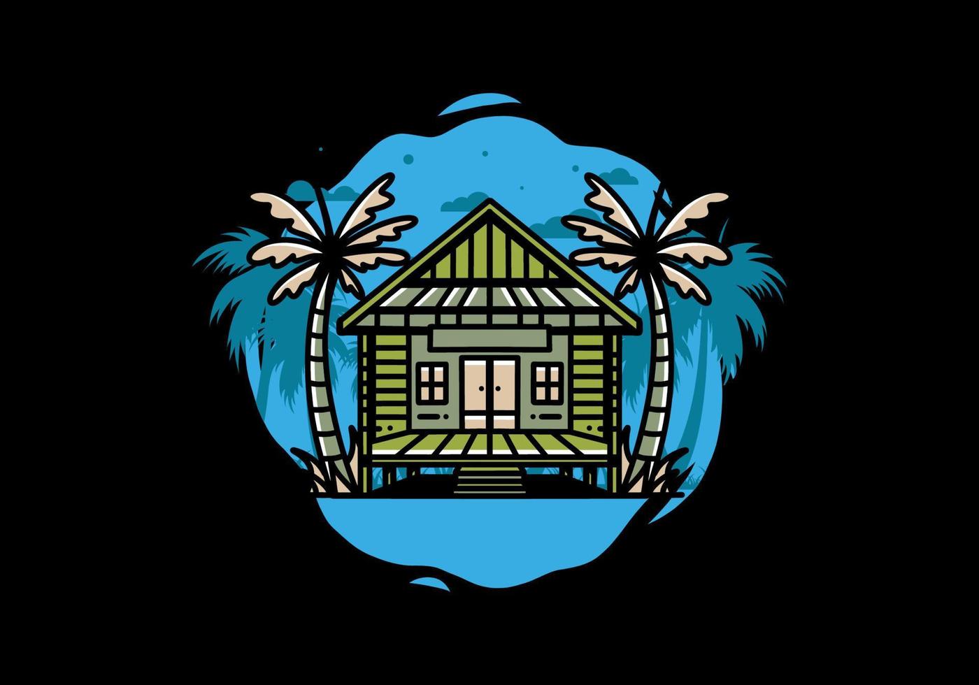 Wood house on the beach illustration badge design vector
