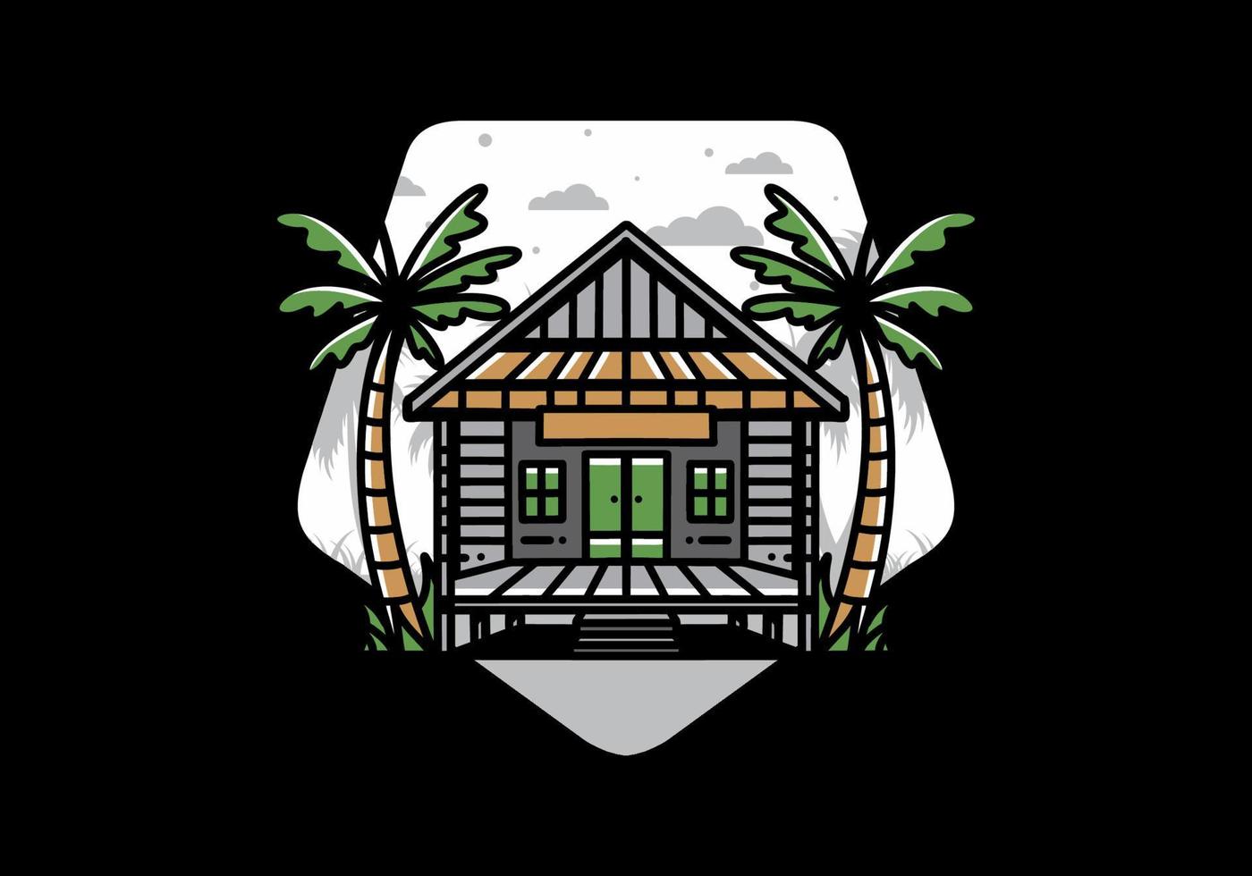 Wood house on the beach illustration badge design vector