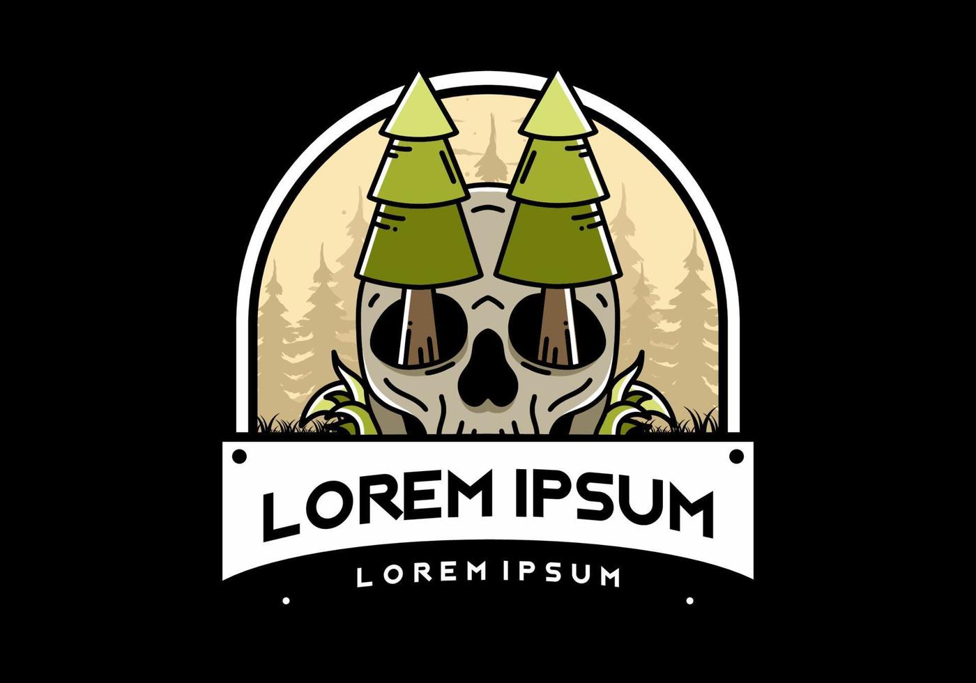 Pine trees stuck in skull illustration design vector