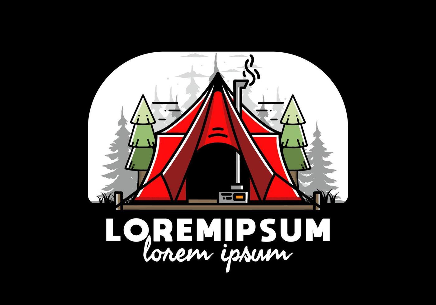 Large glamping tent with heater and chimney illustration design vector