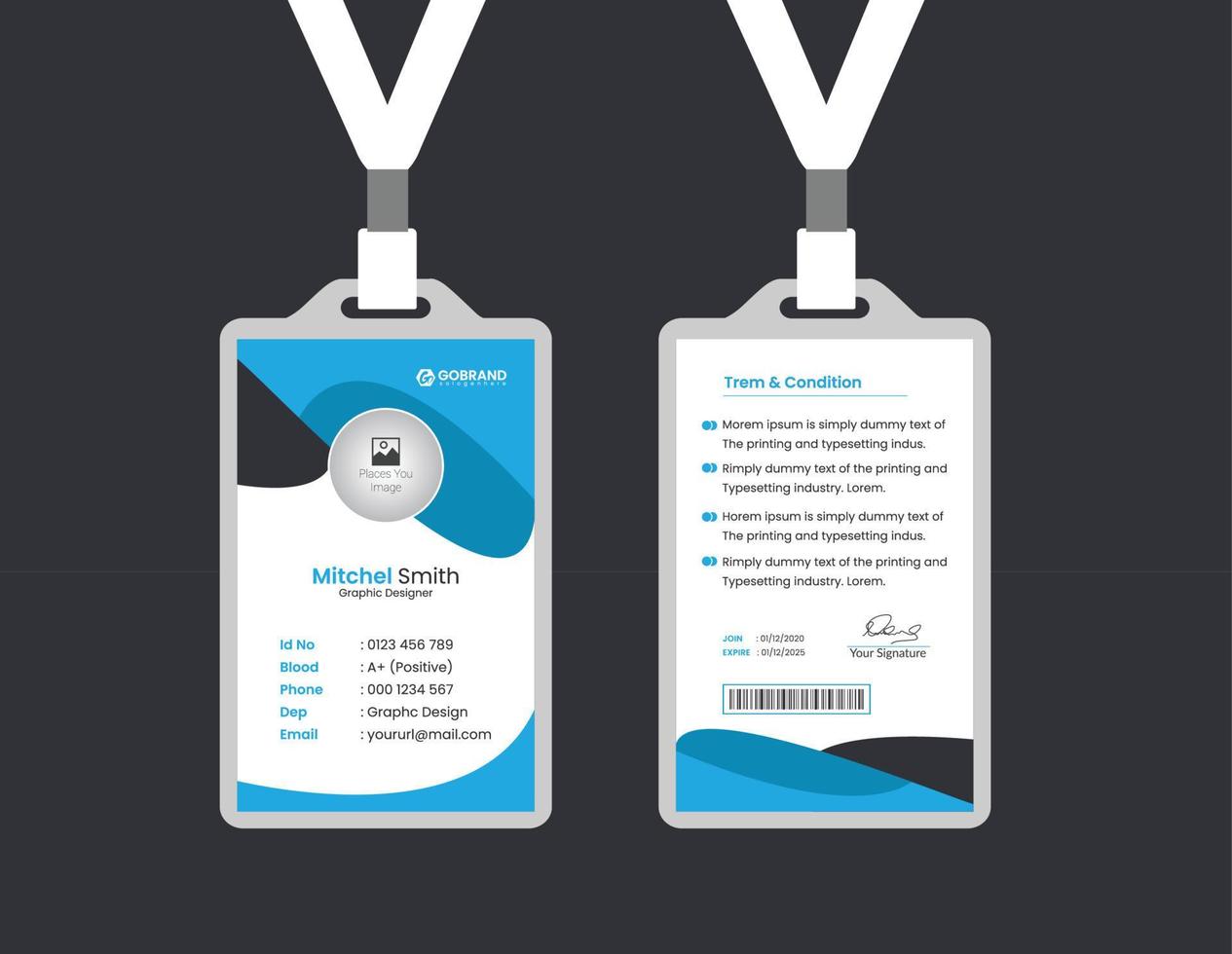 ID card template design in red and black vector