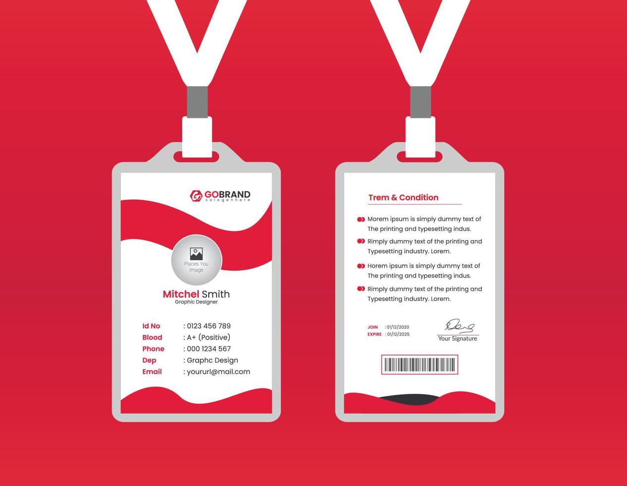 ID card template design in red and black vector