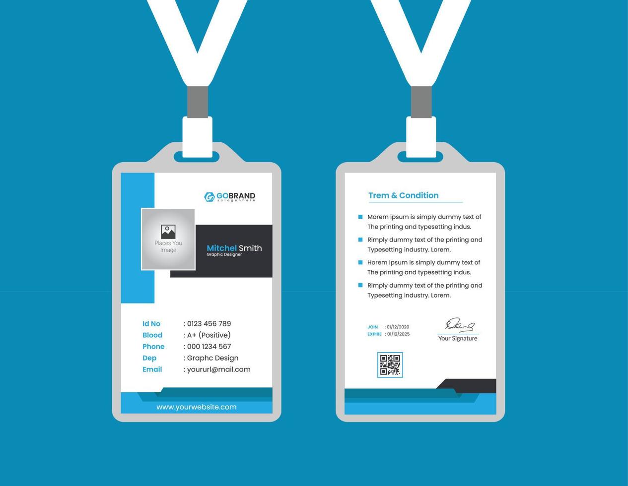 ID card template design in red and black vector