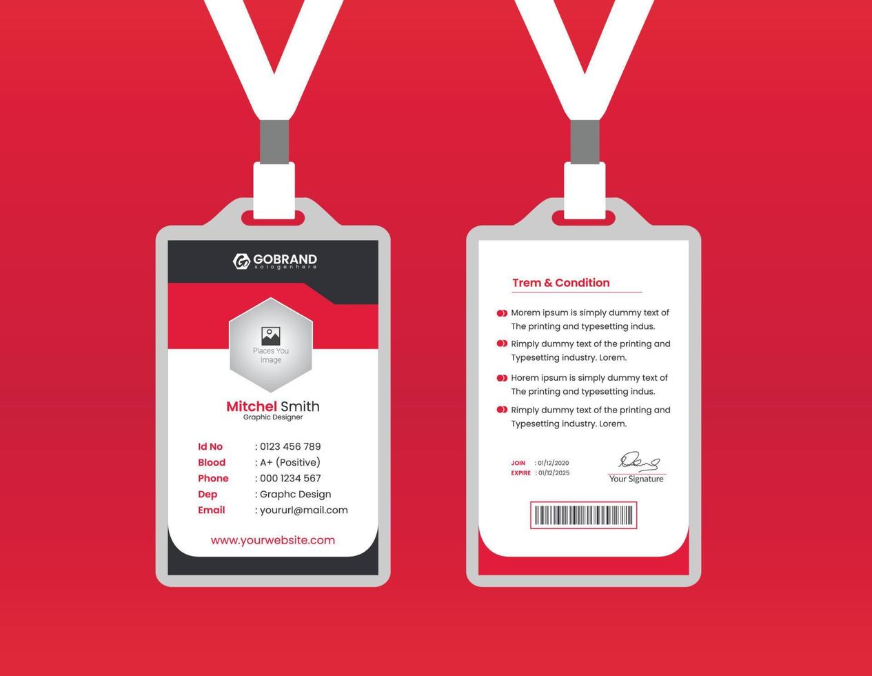 ID card template design in red and black vector