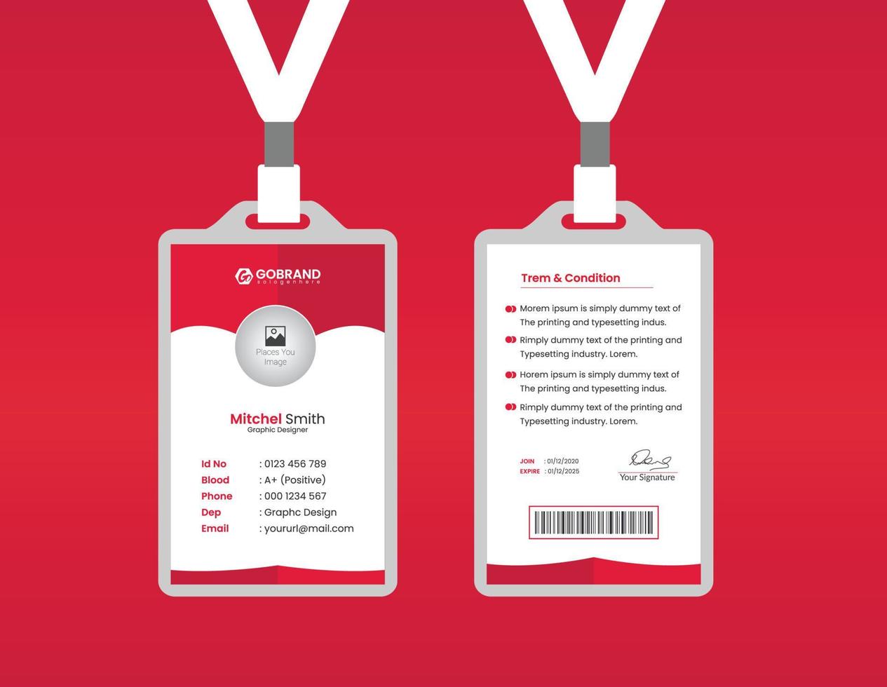 ID card template design in red and black vector
