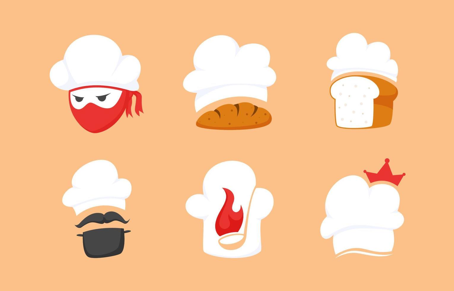 Chef Logo Template with ninja, bread, fire, crown vector