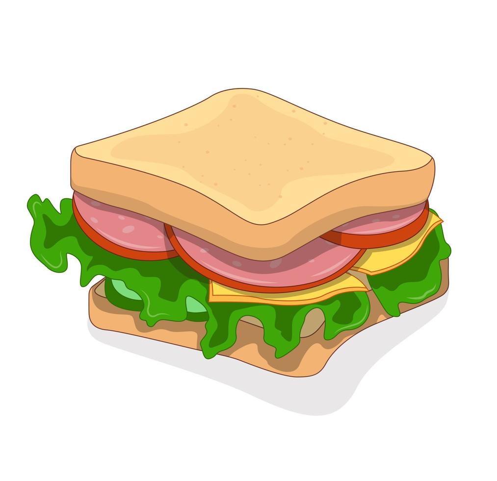 Sándwich de jamón, queso, pepino y lechuga vector