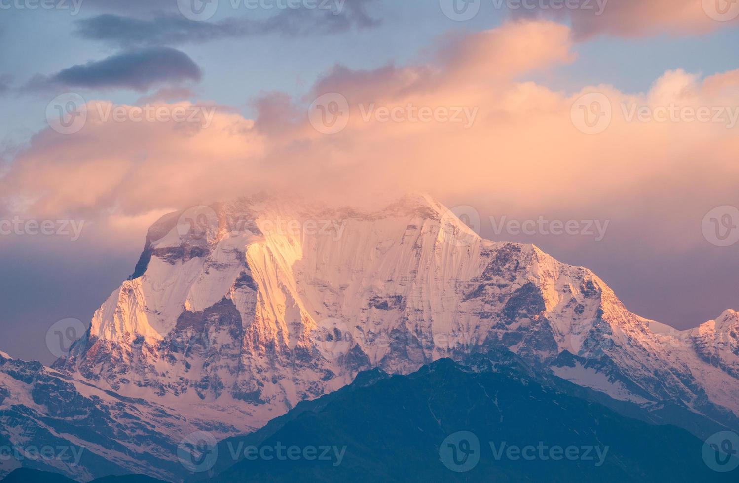 Mt.Dhaulagiri the 7th highest mountain in the world with the morning sunrise view from the top of Poon hill. photo