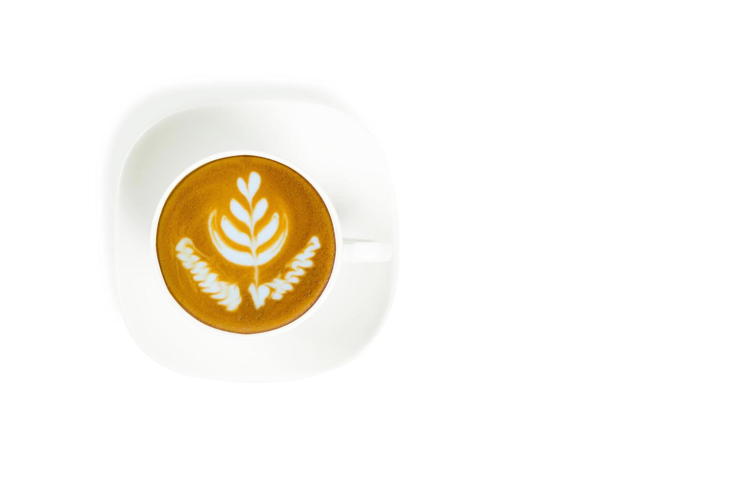 A cup of tulip latte art coffee on white background photo