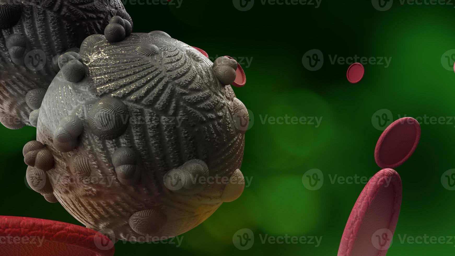 The virus in green dark tone 3d rendering for  medicine  and  healthcare content. photo