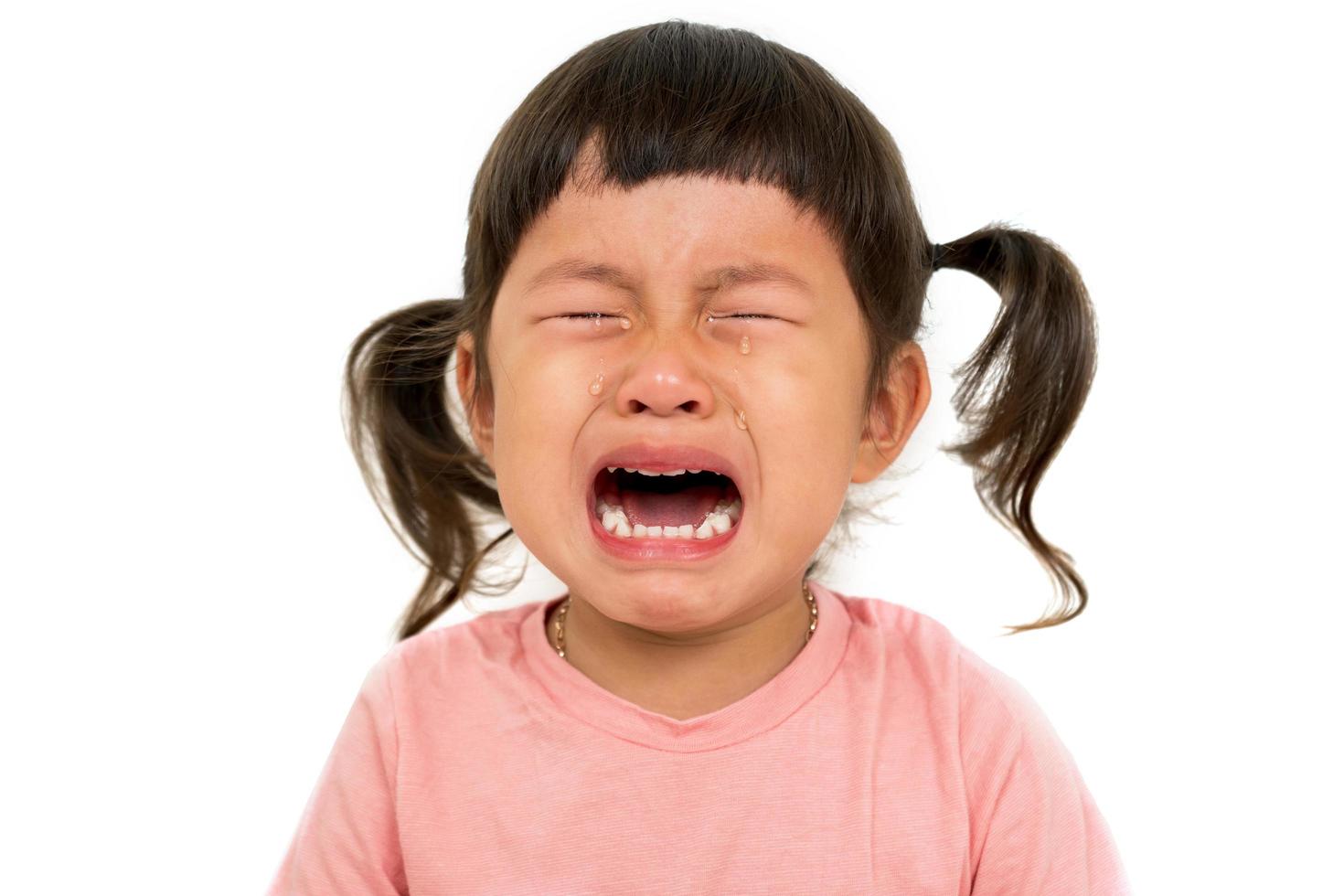 Little asian girl  cry on white background photo