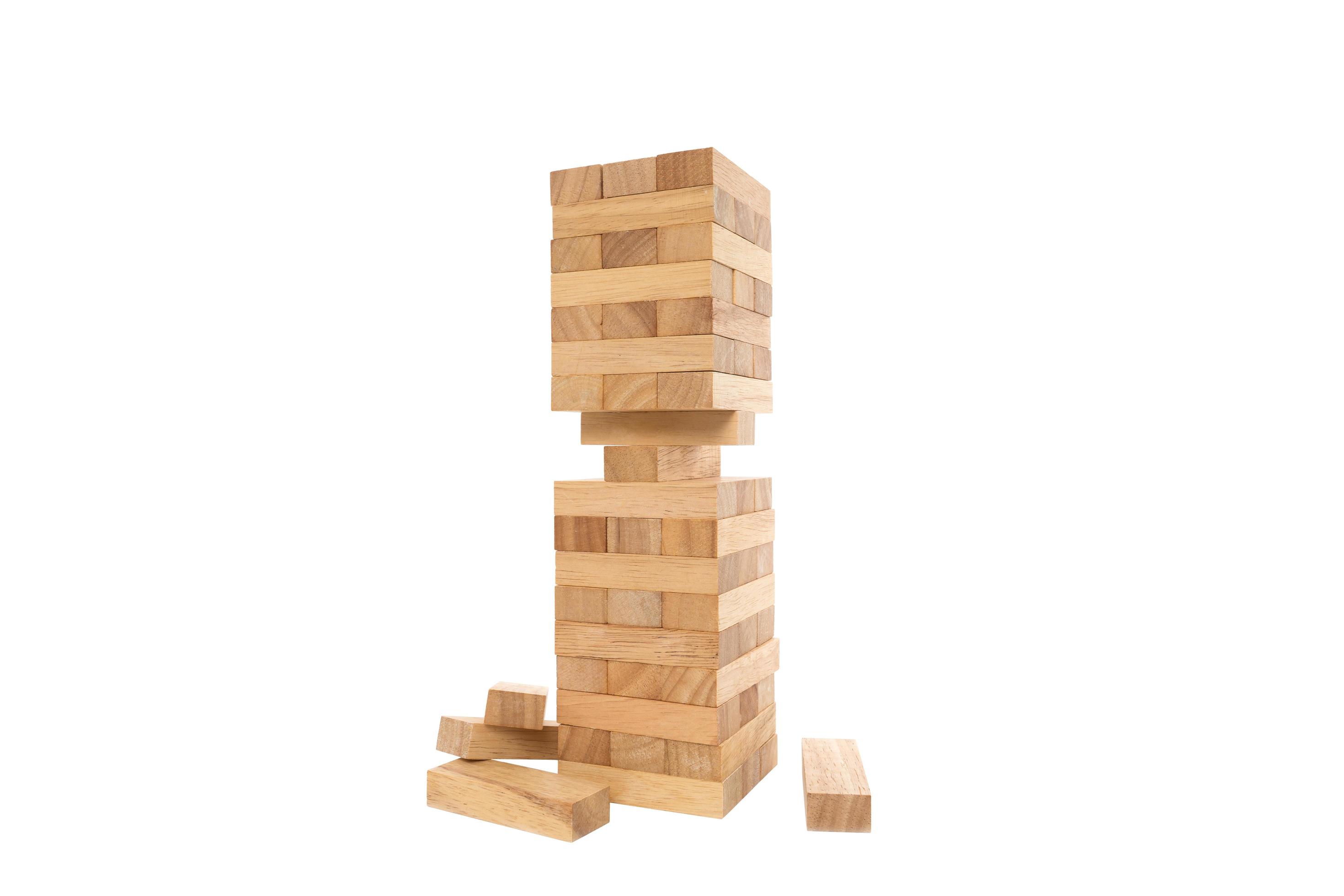 Wooden blocks tower game isolated on white 10701510 Stock Photo at Vecteezy