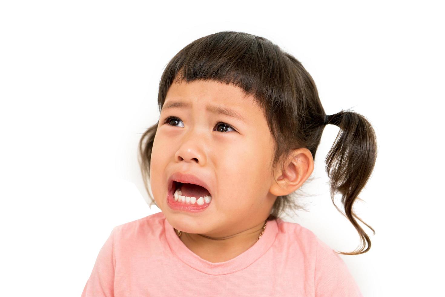 Little asian girl  cry on white background photo