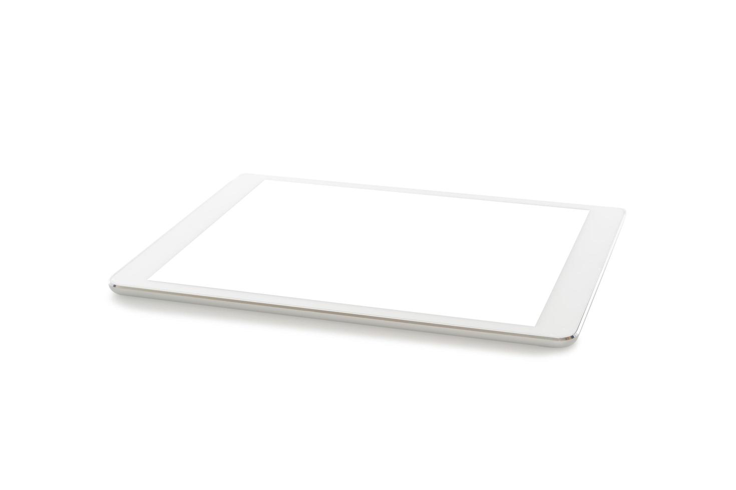 White tablet computer mockup with blank screen isolated on over white background photo