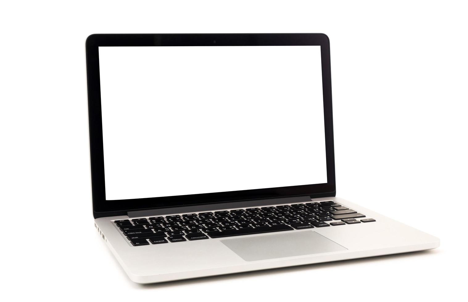 Laptop with blank white screen on white background photo