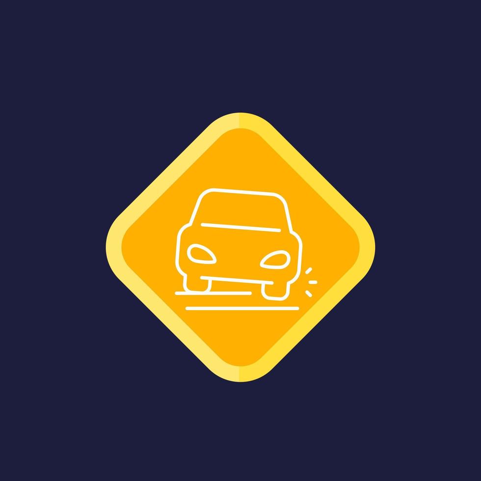 pothole line icon with car on the road, vector
