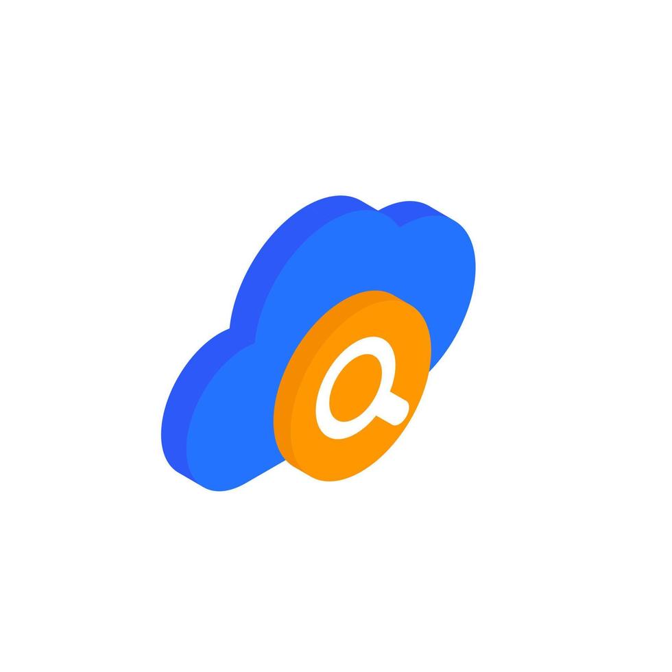 cloud search icon, isometric design vector