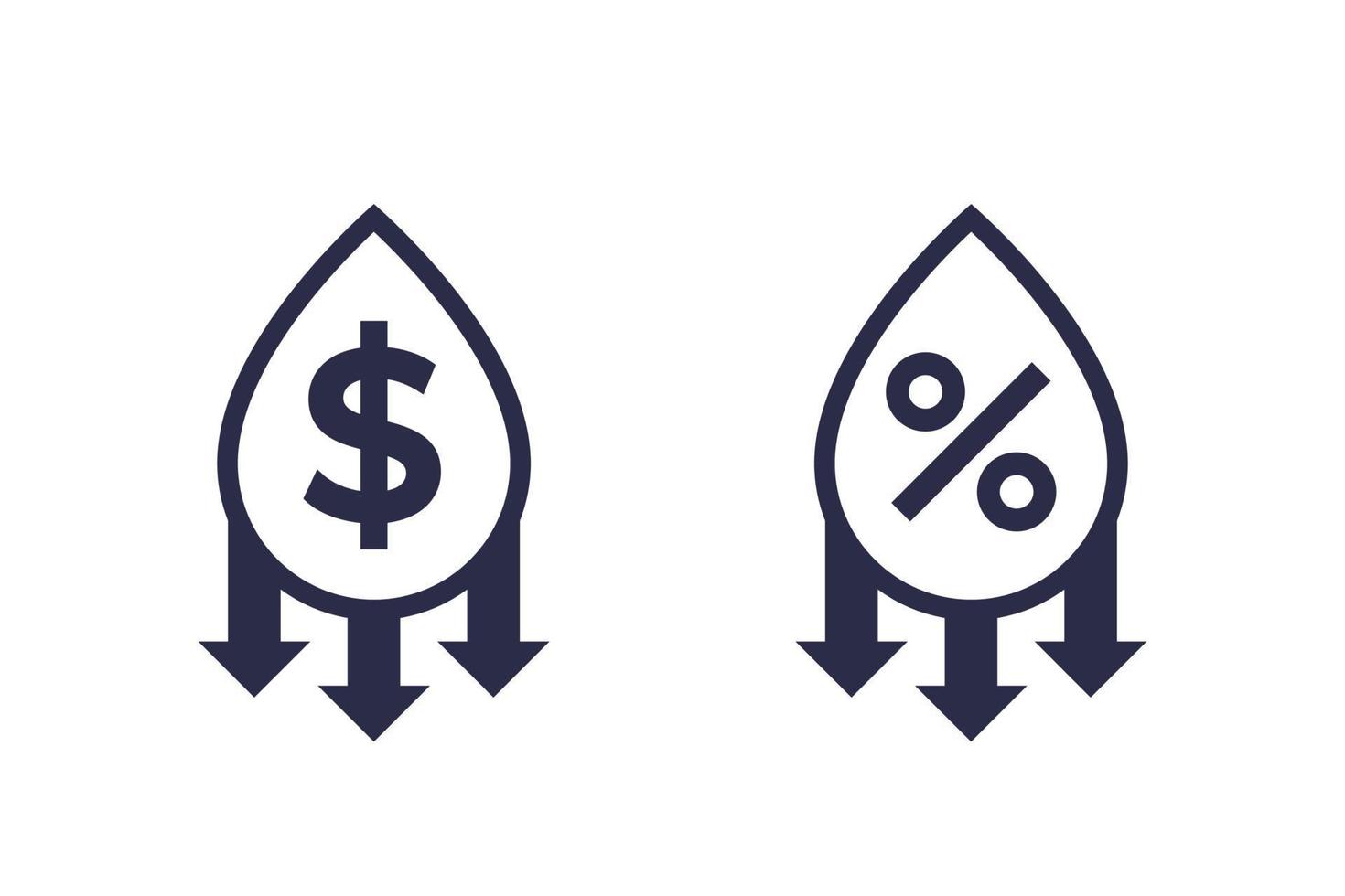 oil price drop or fall icons vector
