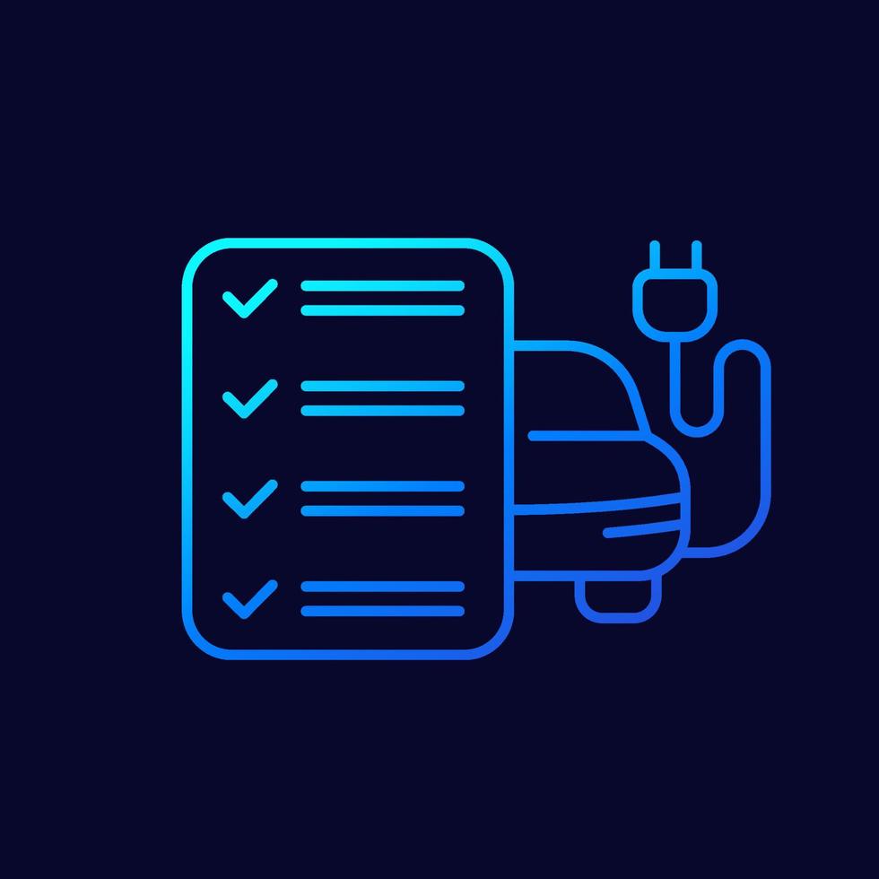 electric car and checklist line vector icon