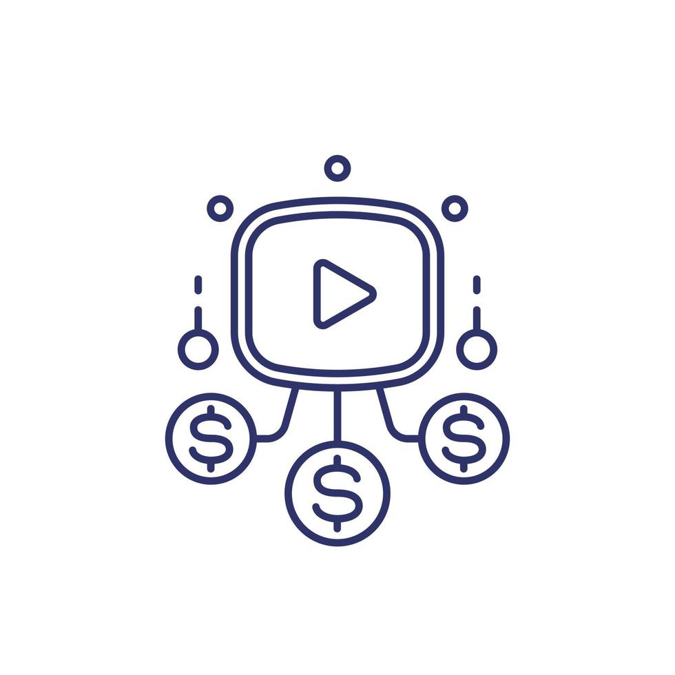 Video monetization line icon, vector