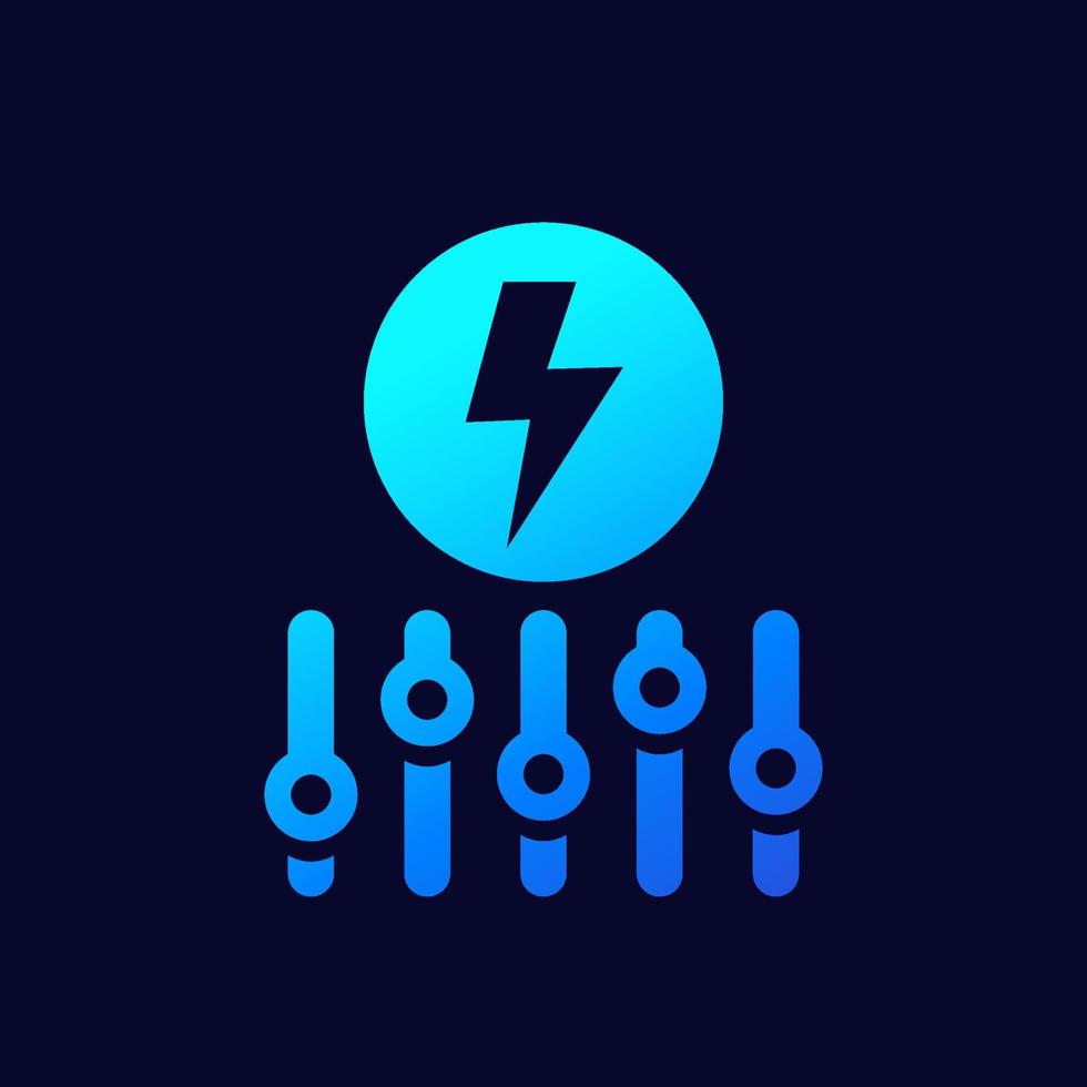 electricity control, power system icon on dark vector