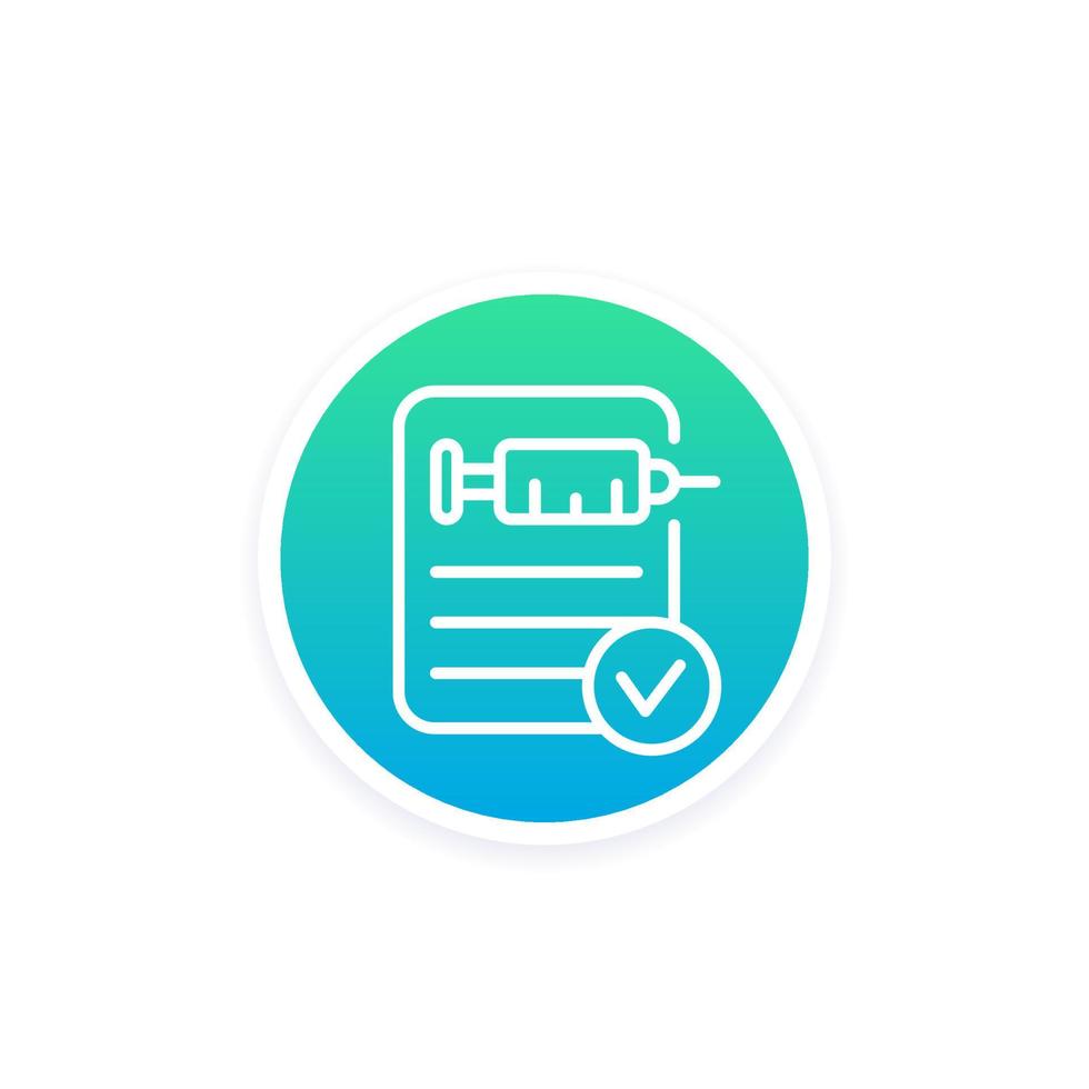 vaccine check, vaccinated line vector icon