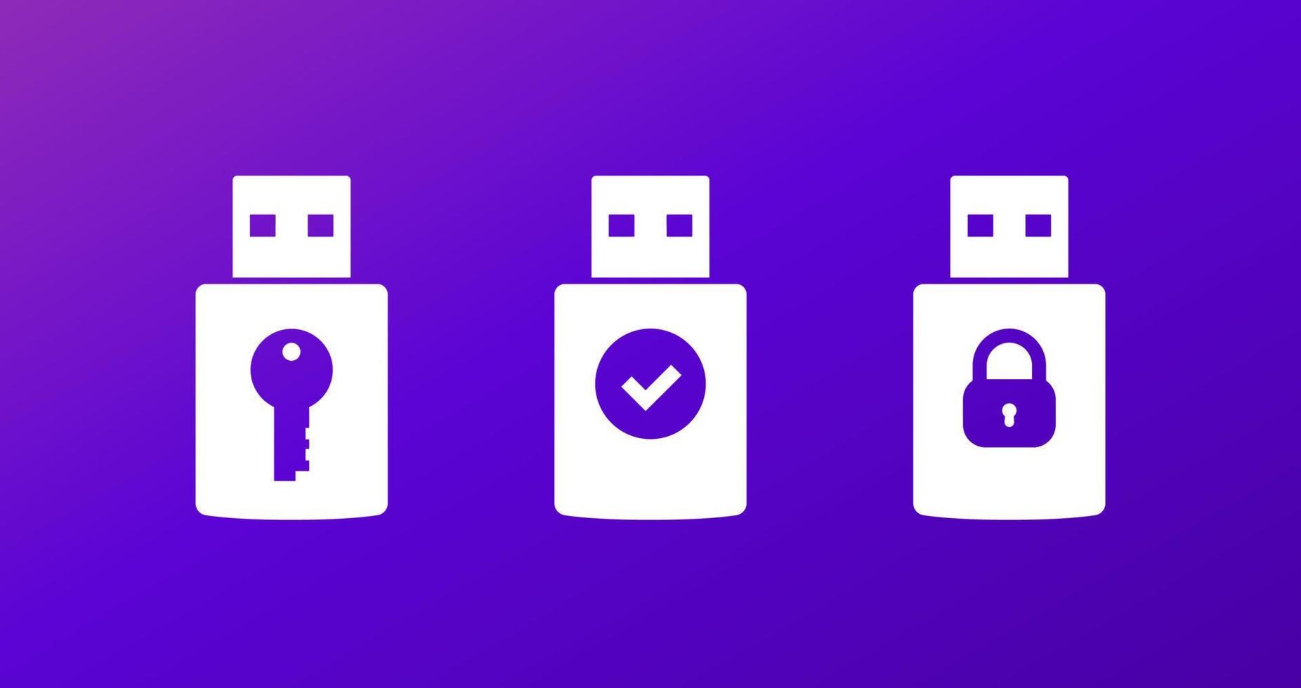 usb stick key vector icons