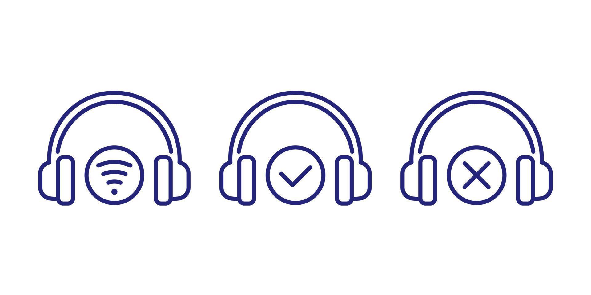 wireless headphones line icons, connection, add and delete vector