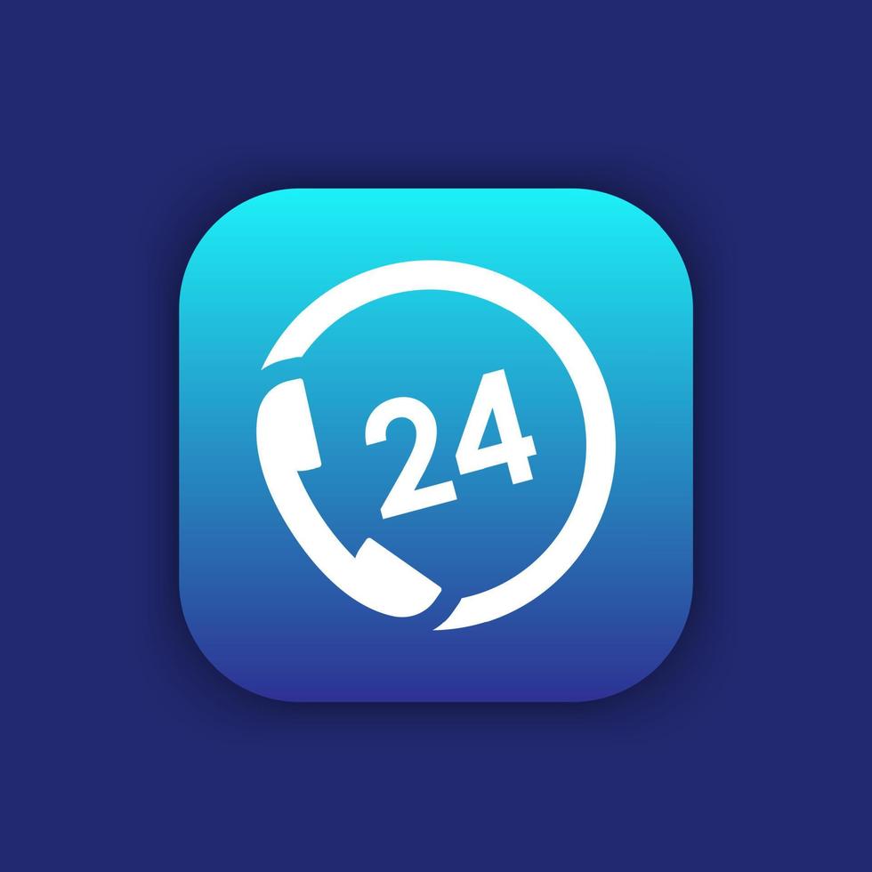 24 hour service icon, button, phone, call us, support, vector illustration