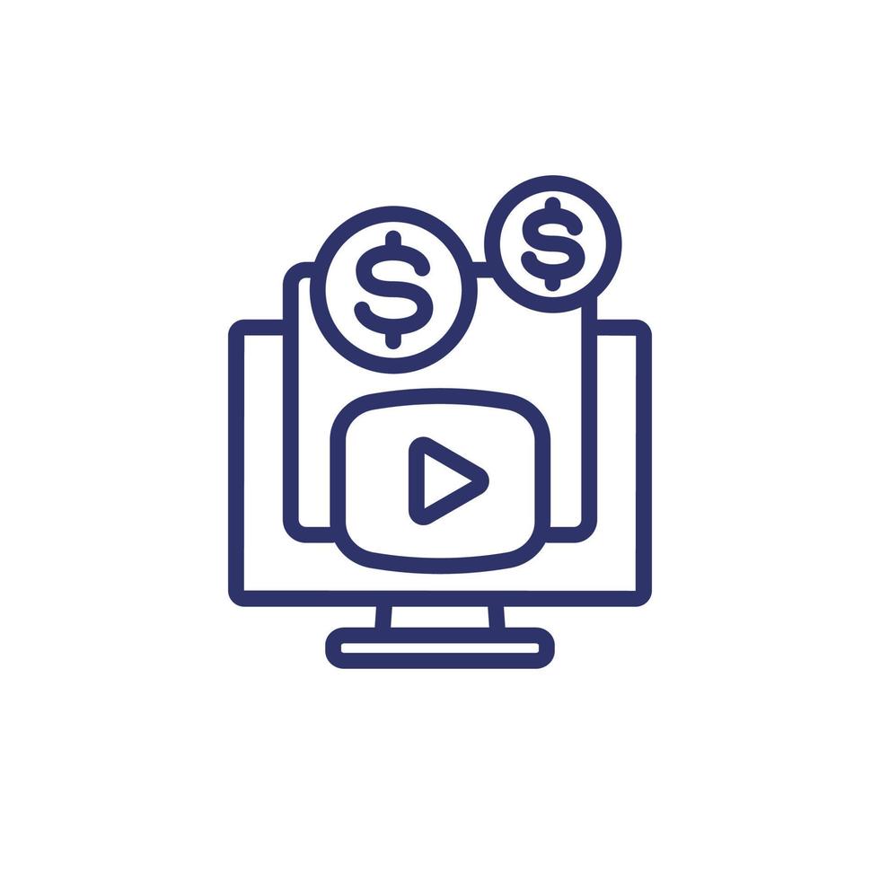 Video monetization line icon on white vector