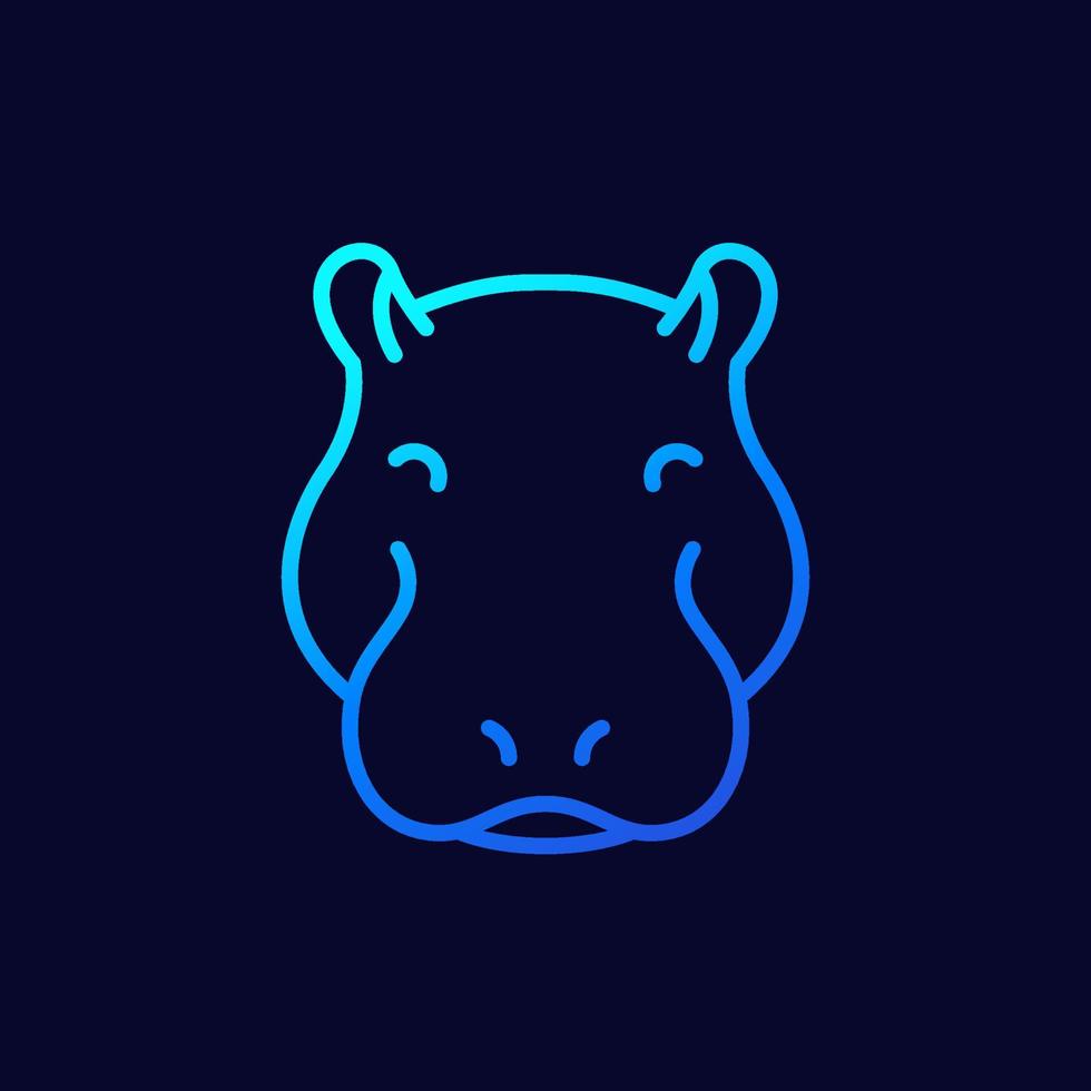 hippo line icon, animal head vector