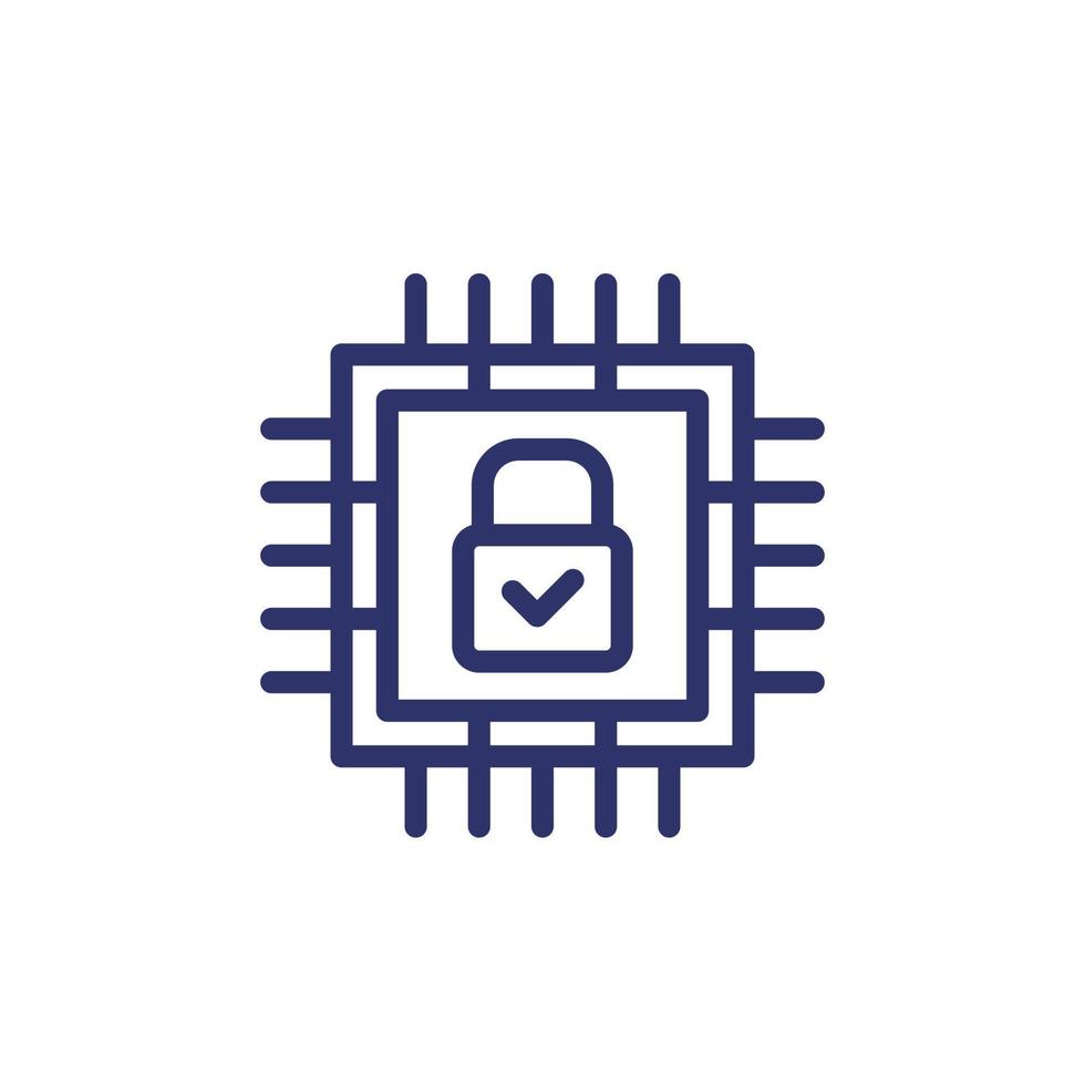 Hardware encryption line icon with chipset vector