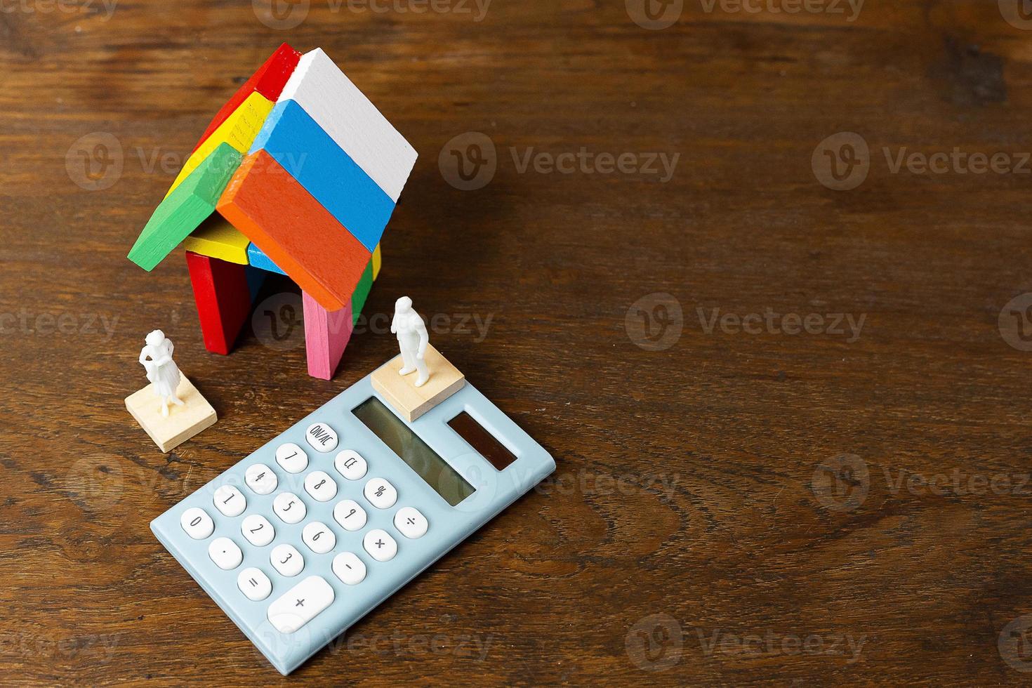 The domino multi color build home on wood table image. photo