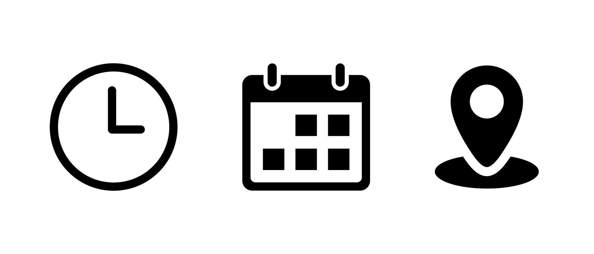 Time, date, and address icon vector. Event elements vector