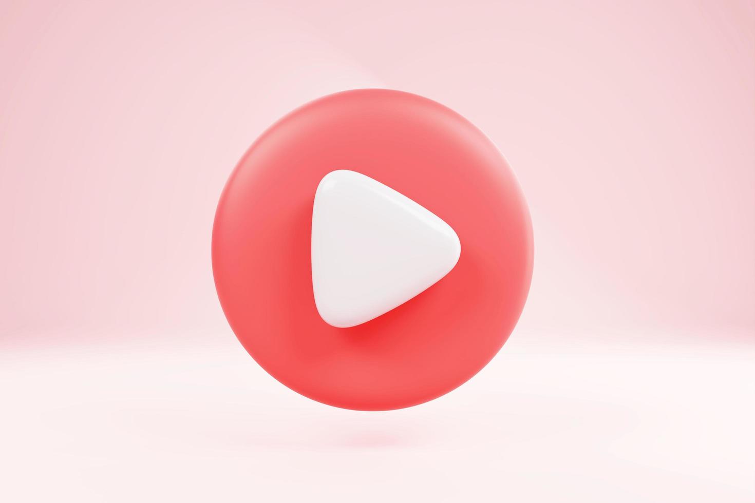 3d social media play video in background. 3d red round play button for start multimedia player concept of video, Play interface symbol isolated on white background. 3D rendering. photo
