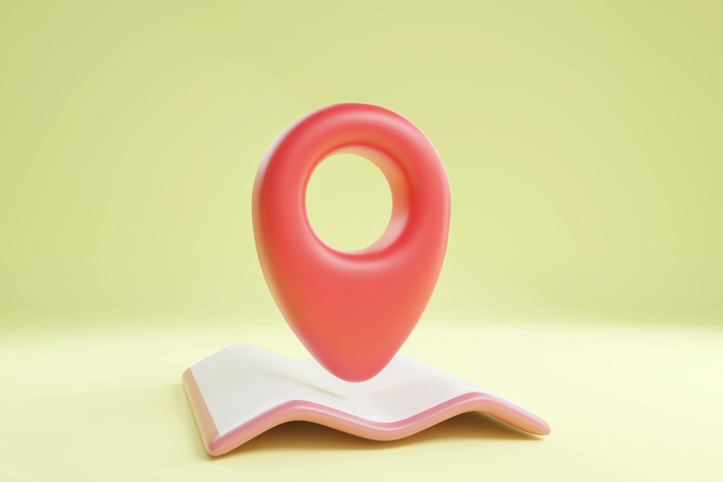 3D location point marker of map or navigation pin icon sign on isolated light yellow background. navigation is red pastel colour with shadow on map direction. 3d GPS pin. 3d rendering photo