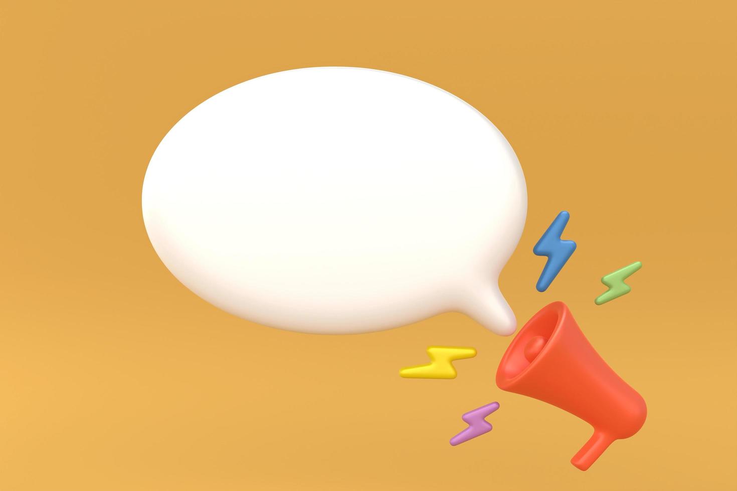 3d megaphone speaker or loudspeaker bullhorn for announce promotion, red megaphone with blank white speech isolate on light orange background. minimal style. 3d rendering photo