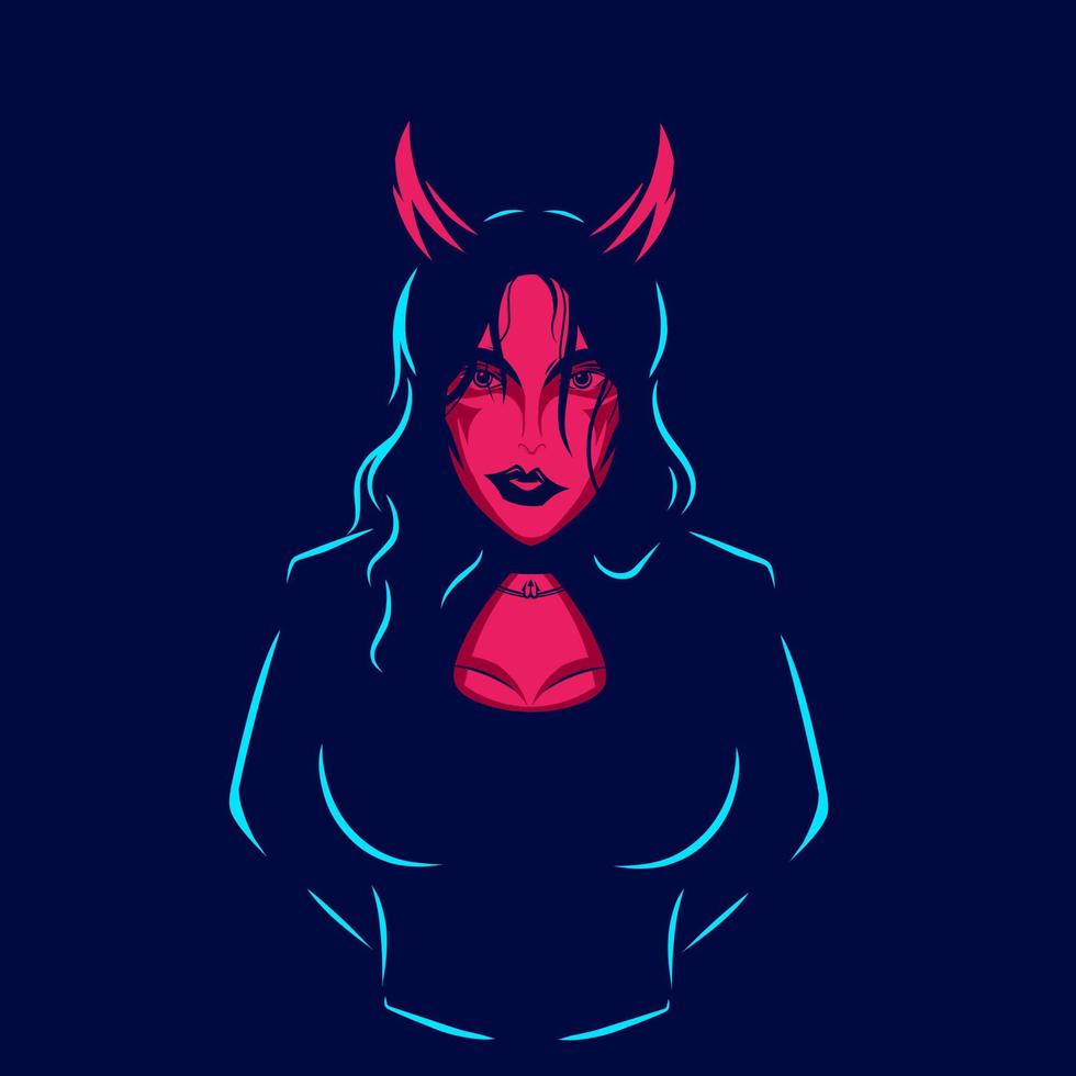 Sexy Devil Demon Woman Face Logo Design. vector