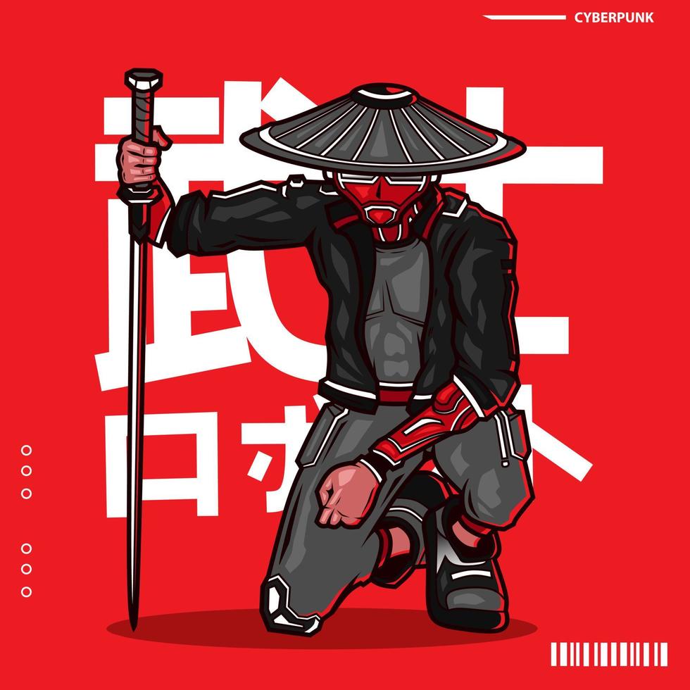 Samurai cyberpunk character vector fiction colorful design illustration. Translation Samurai Robot