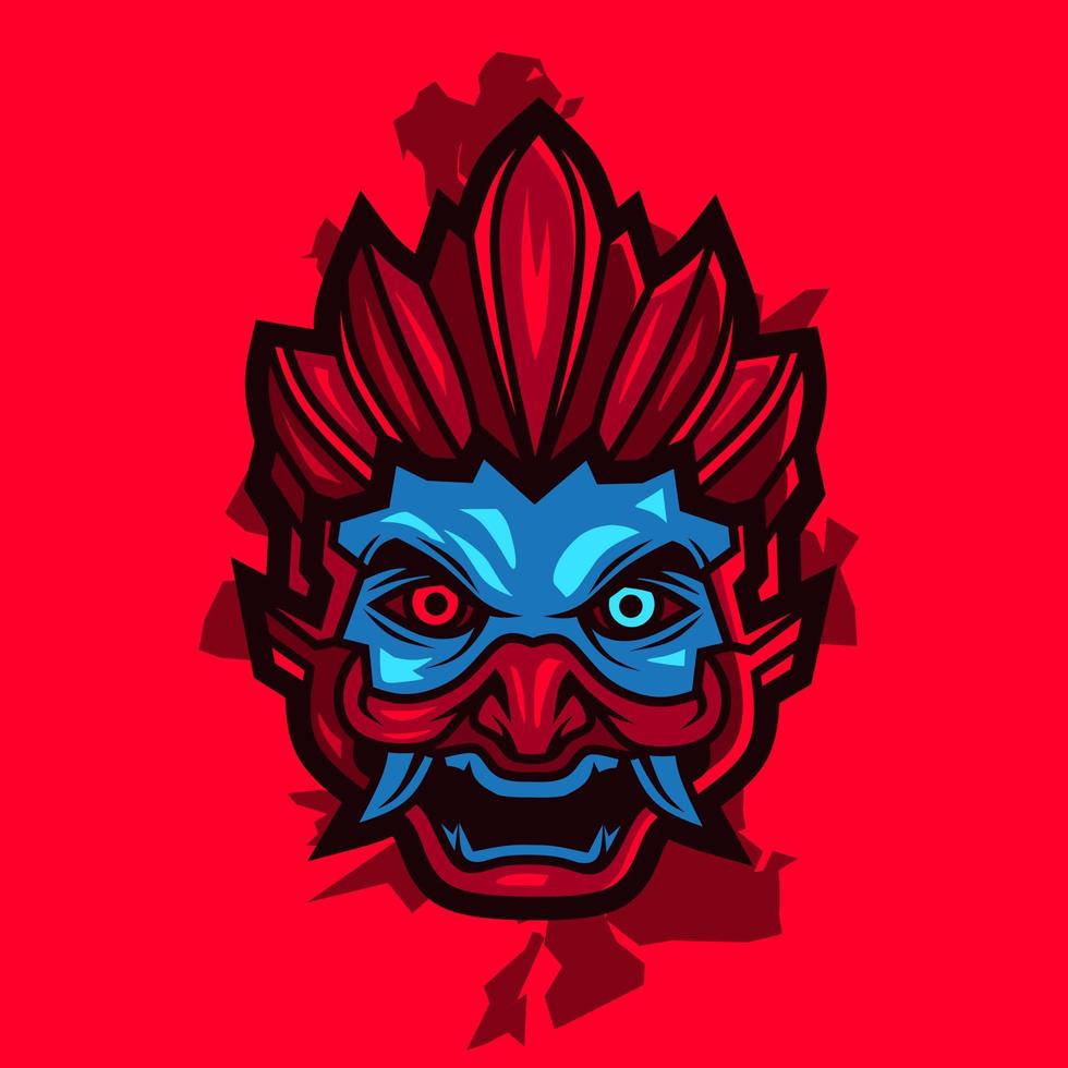 samurai head cyberpunk logo vector ficción colorido diseño ilustración con fondo rojo.