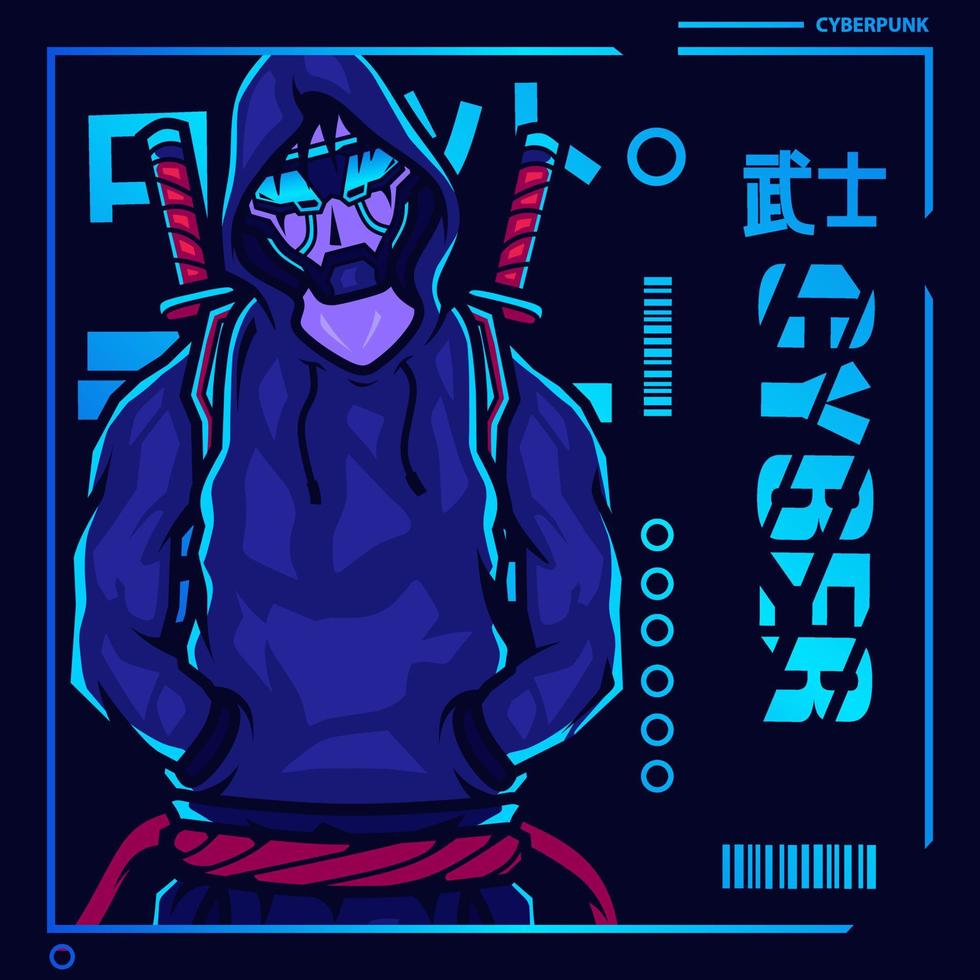 vector de personaje de ficción samurai cyberpunk. ilustración de diseño de camiseta colorida. robot de traducción robot samurai.