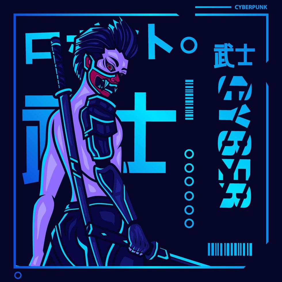 vector de personaje de ficción samurai cyberpunk. ilustración de diseño de camiseta colorida. robot de traducción robot samurai.