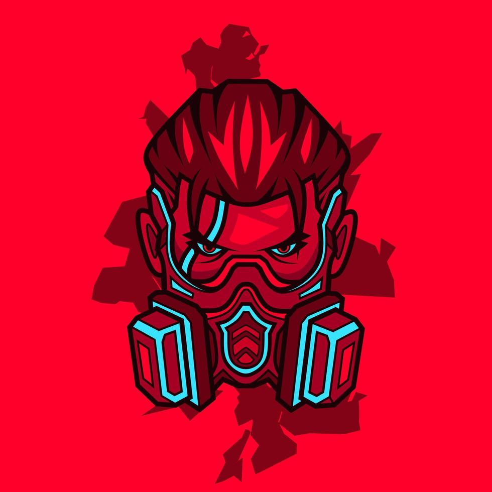 Samurai head cyberpunk logo vector fiction colorful design illustration with red background.