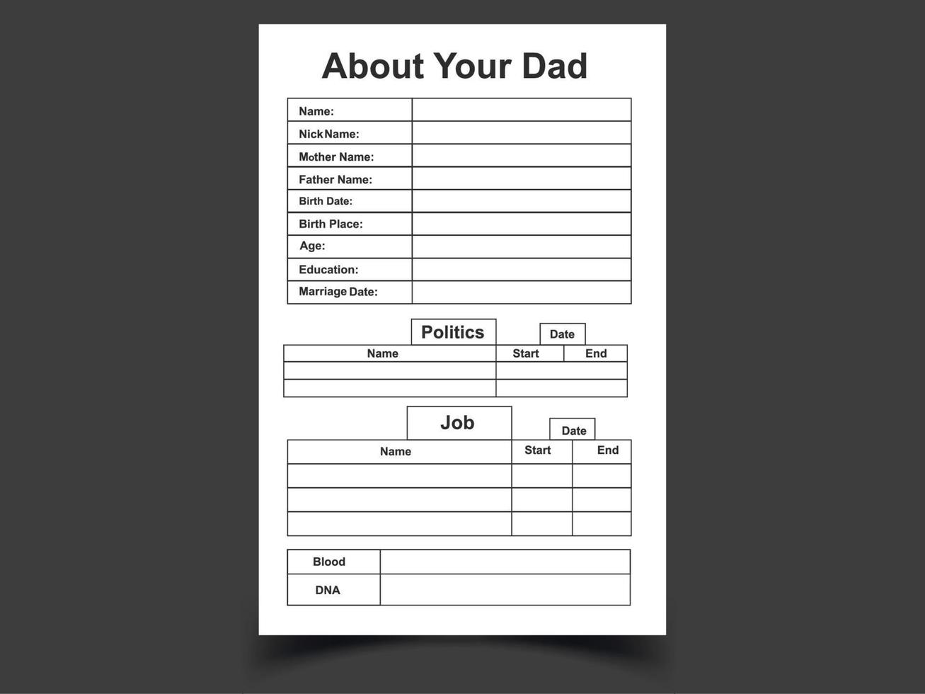 Dad journal log book,6.9 in size,No Bleed,Print ready,Ready to Upload vector