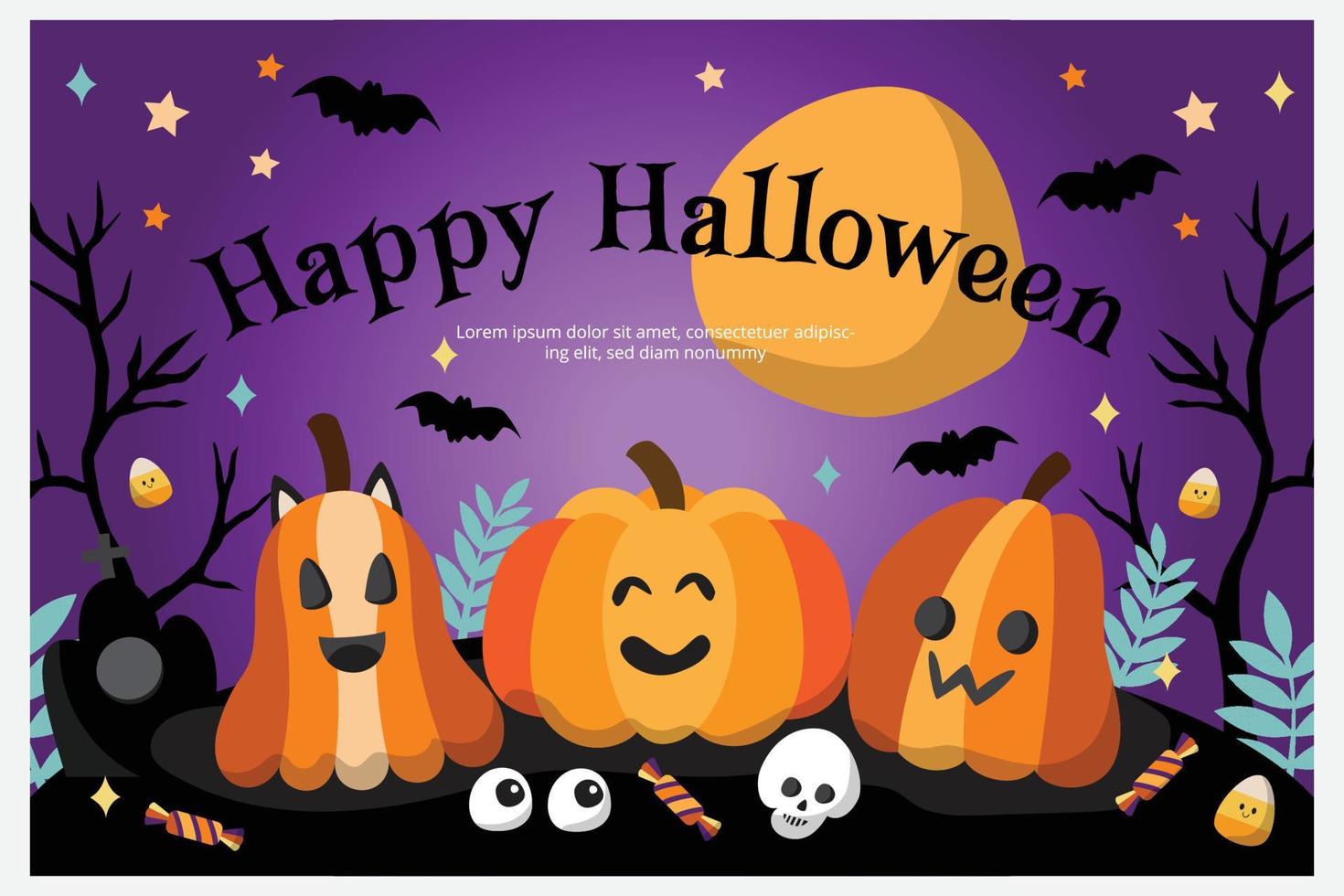 Happy halloween background and banner. Flat design. vector