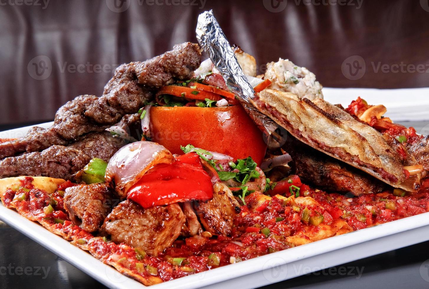 Delicious Arabic cuisine, mandi rice served with lamb meat lahm at an